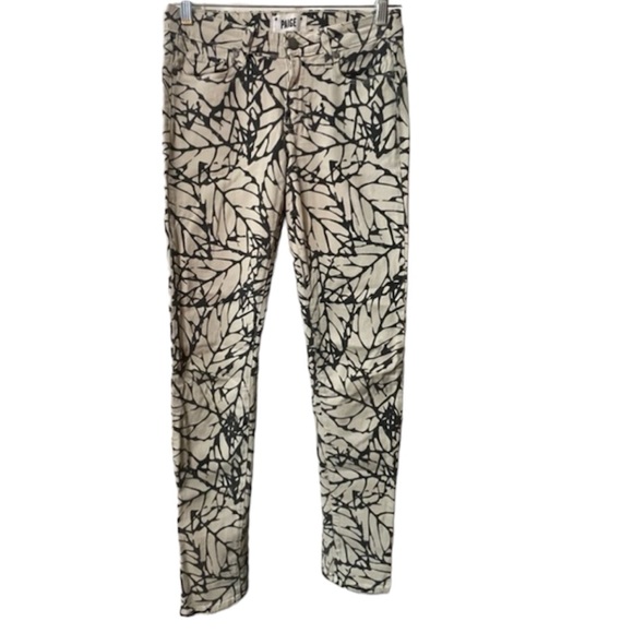 PAIGE Denim Taupe Gray Print 5 Pocket SKYLINE SKINNY Jeans Womens Size 27 - Picture 1 of 13